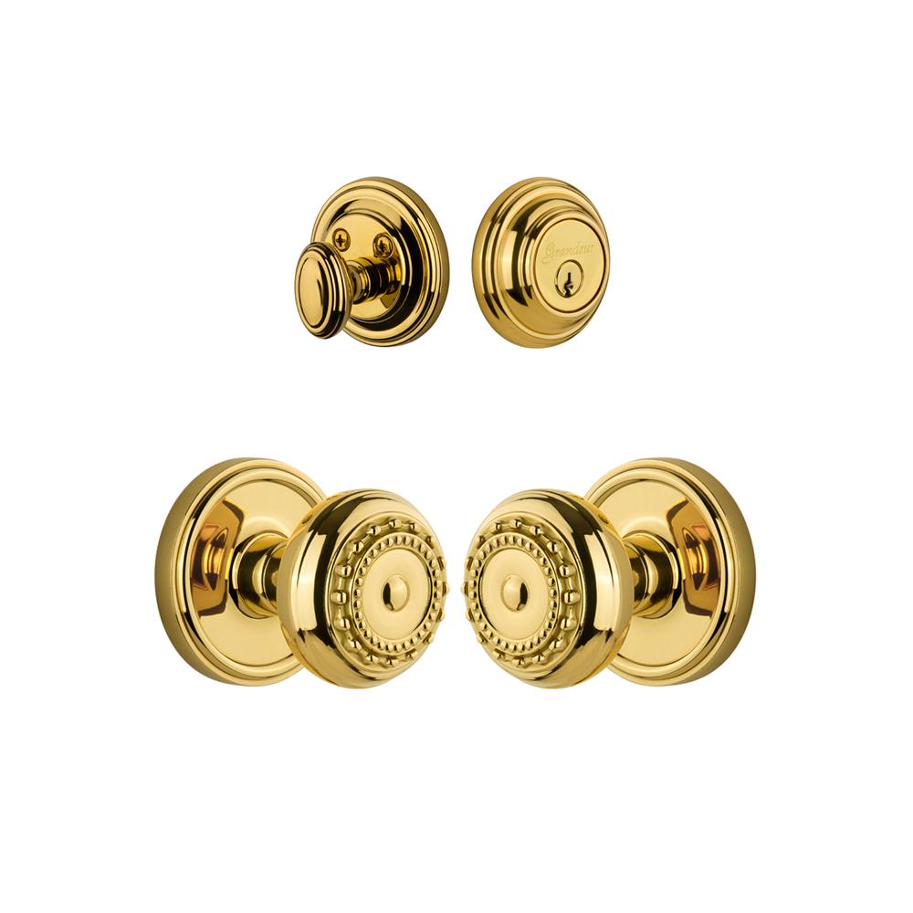 Grandeur by Nostalgic Warehouse Single Cylinder Combo Pack Keyed Differently - Georgetown Rosette with Parthenon Knob and Matching Deadbolt in Lifetime Brass